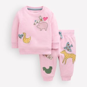 Appliqu?? Sweatshirt Set-Pale Pink Farm