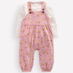 Jersey Overalls Set-Pink Ducks