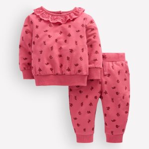 Ruffle Neck Sweatshirt Set-Holly Berry Vintage Rose