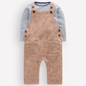 Long Sleeve Dungaree Set-Brown Puppy