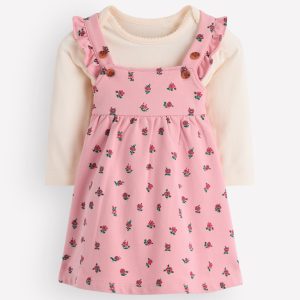 Jersey Pinny Dress Set-Pink Ditsy Vintage Roses
