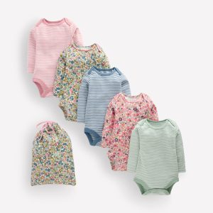 5-pack Cotton Bodies-Multi Floral Stripes