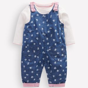 Woven Overalls Set-Chambray Roses