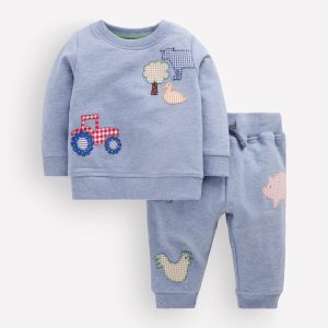Appliqu?? Sweatshirt Set-Blue Marl Farm