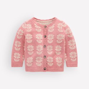 Fair Isle Cardigan-Pink Heather Marl