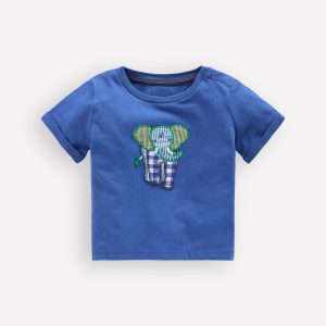 Short Sleeve Logo T-Shirt-Blue Elephant Patchwork