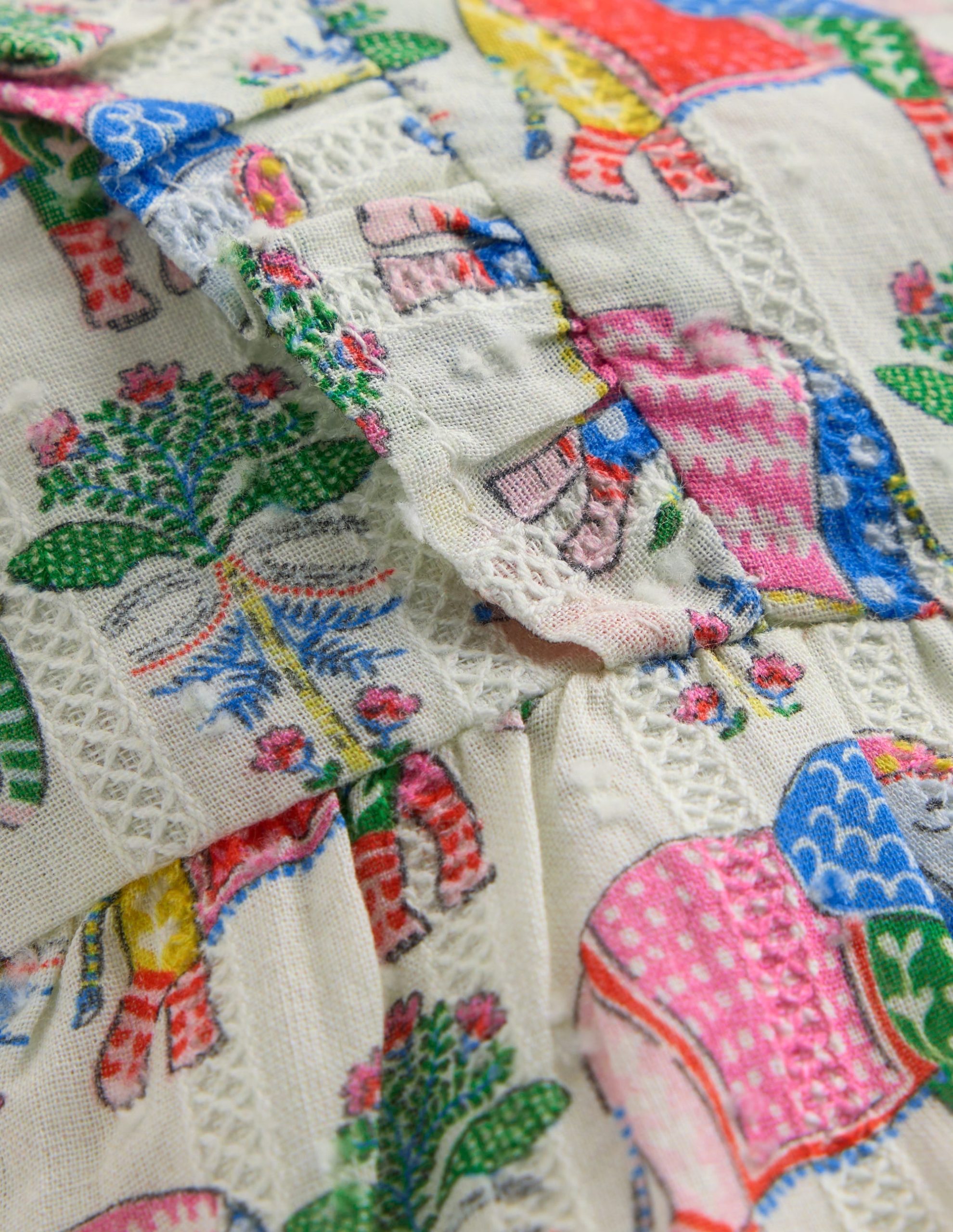 Short Frill Bubble Romper-Multi Elephant Woodblock - Image 3
