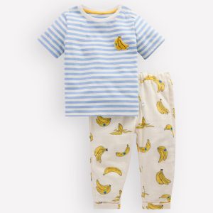 Logo Jersey Woven Play Set-Ivory and Blue Stripe Bananas