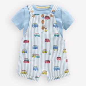 Short Woven Overalls Set-Silver Lake Blue Camper Vans