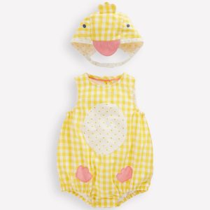 Novelty Woven Romper Set-Pineapple Yellow Gingham Chick