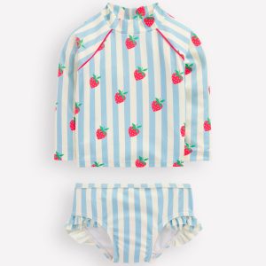 Logo Rash Vest Set-Blue Strawberry Patch