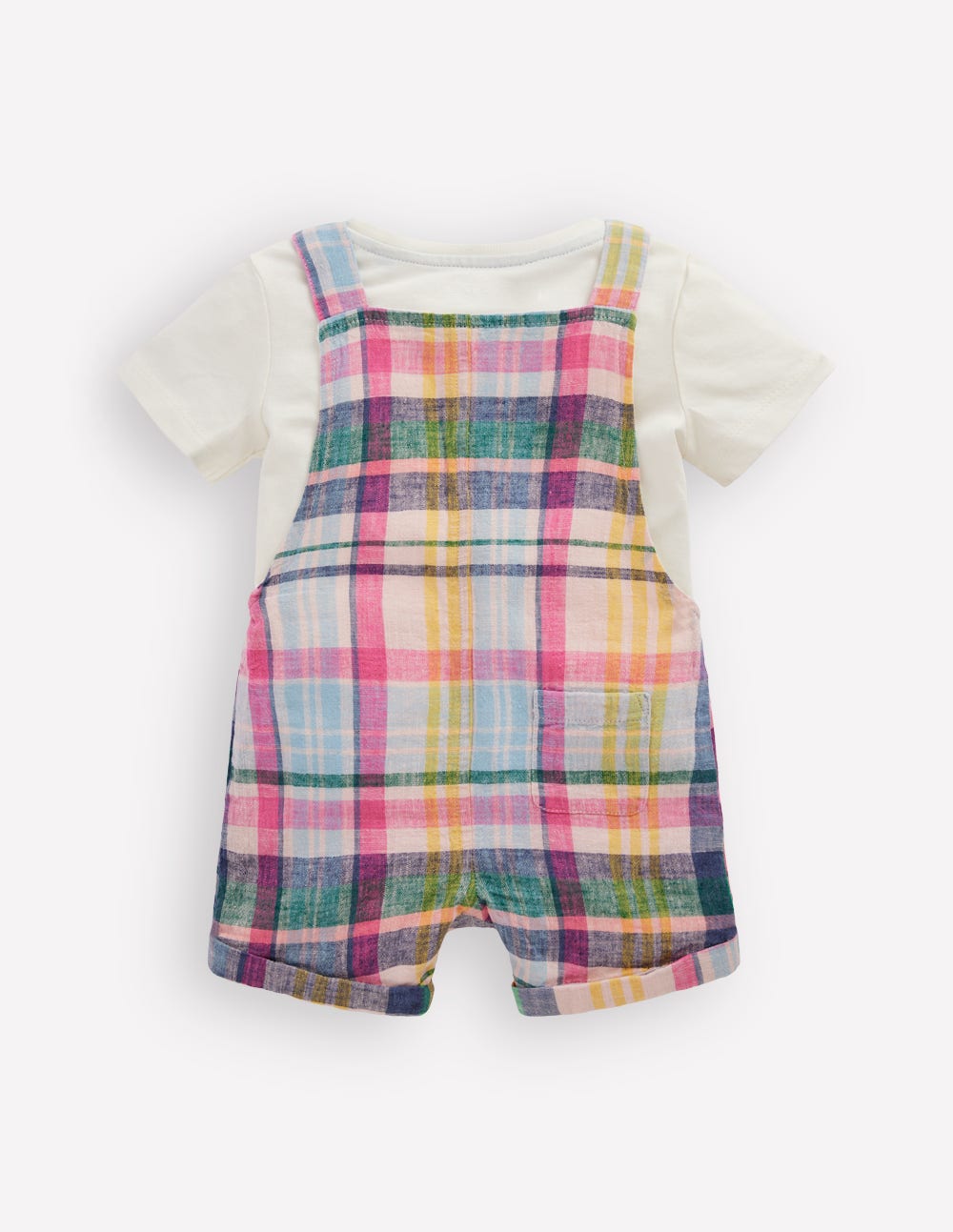 Short Woven Overalls Set-Madras Check - Image 2