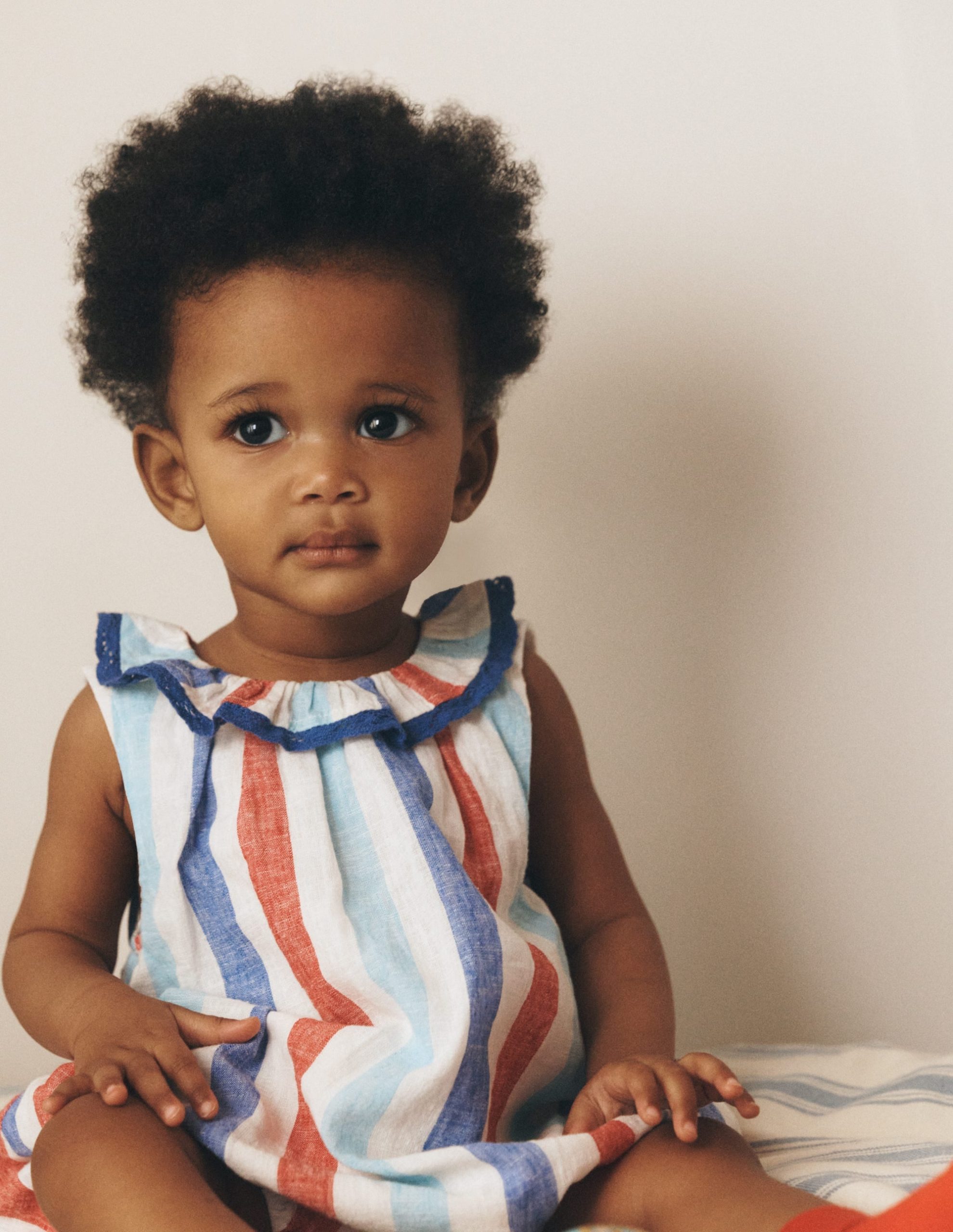 Frill Neck Bubble Romper-Red and Blue Multi Stripe - Image 4