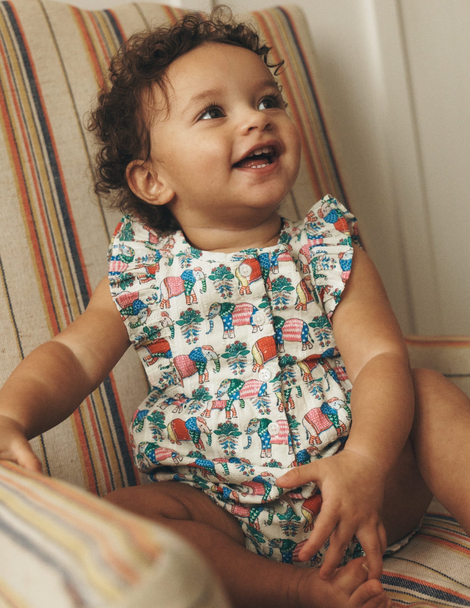 Short Frill Bubble Romper-Multi Elephant Woodblock - Image 4