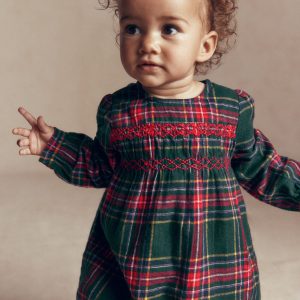 Smocked Occasion Dress-Green Family Check