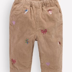 Cotton Cord Pants-Embroidered Taupe