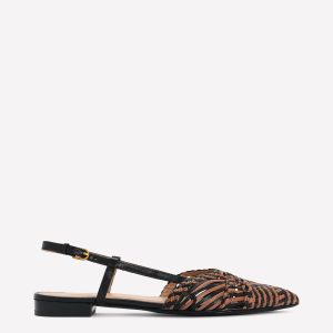 Woven Detail Pointed Flats-Black/ Neutral