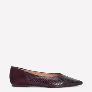 Nigella Pointed Toe Flats-Oxblood Snake Print