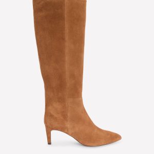 Straight Leg Heeled Boots-Cognac Suede