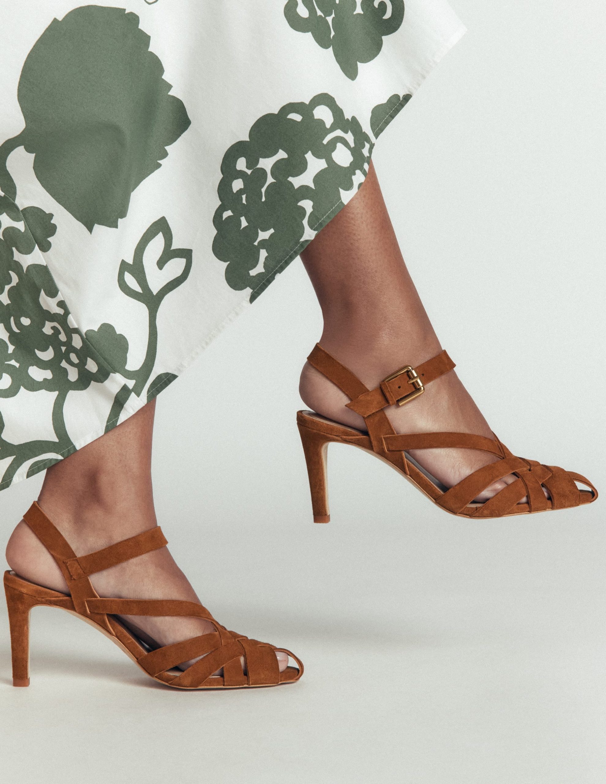 Slotted Strap Heeled Sandals-Tan Suede - Image 2