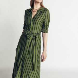 Marcia Jersey Shirt Dress-Chive and Navy Stripe