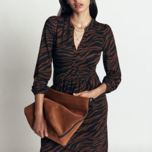 Naomi Relaxed Jersey Dress-Raw Umber. Zebra Swirl