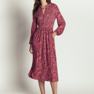 Smocked Jersey Dress-Maroon. Flourishing Medley