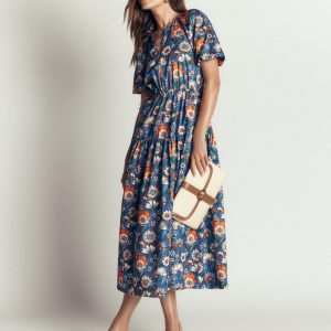 Draw Waist Cotton Dress-Multi. Floral Field