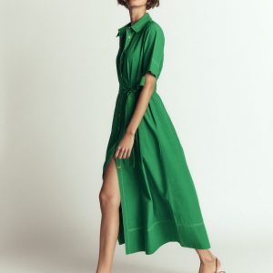Sarah Cotton Midi Shirt Dress-Fresh Green