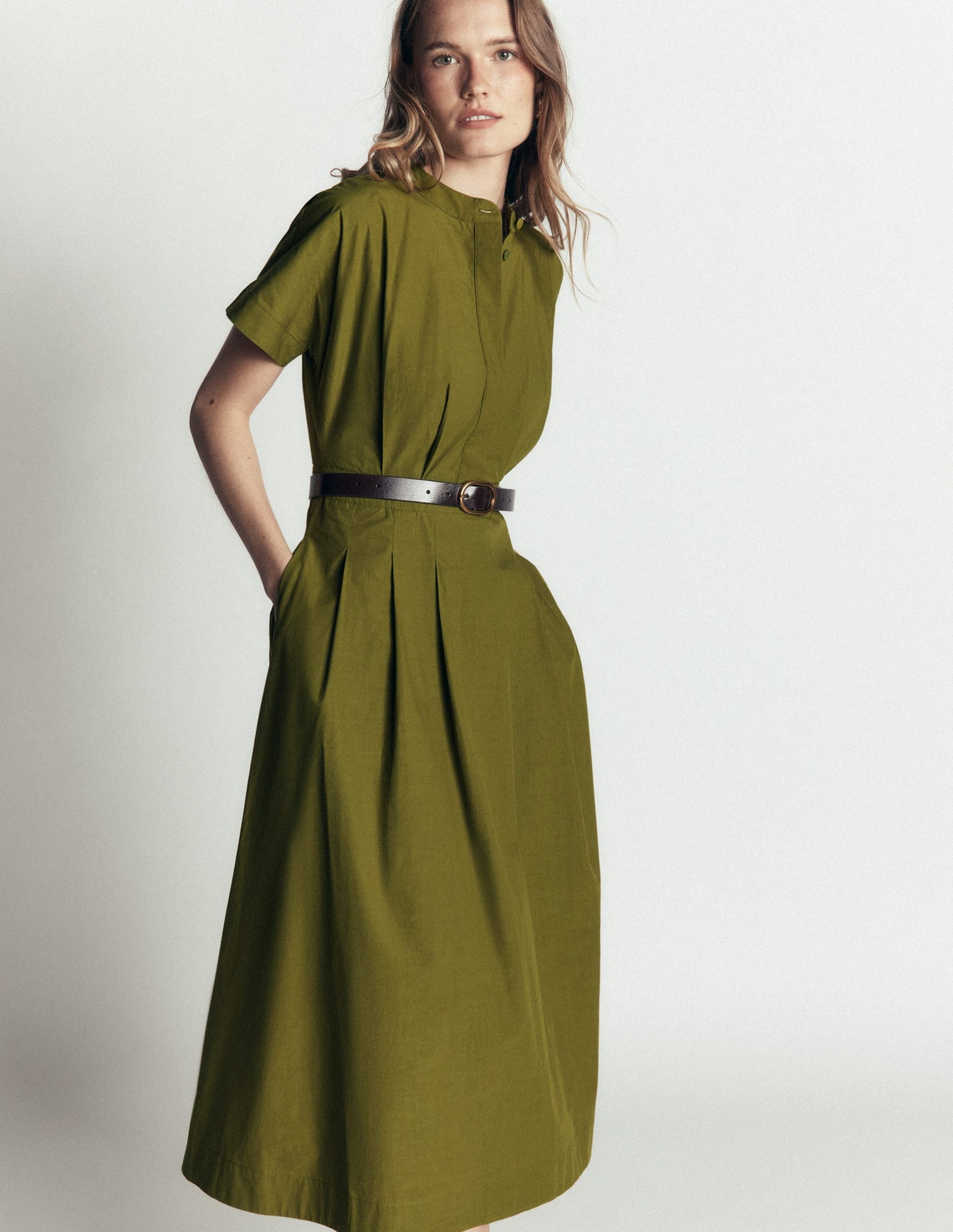Grown On Sleeve Midi Dress-Olive - Image 4