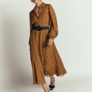 Sheer Yoke Shirt Dress-Rubber and Navy. Painted Dot