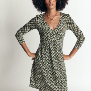 Briony Jersey Short Dress-French Navy. Geo Party