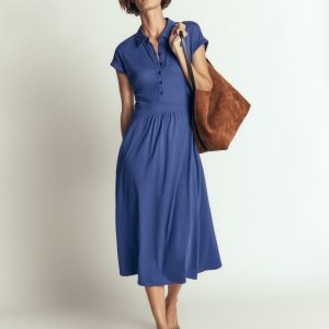 Fae Jersey Shirt Dress-Denim Blue