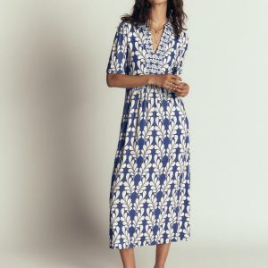 Heidi Jersey Midi Tea Dress-Denim Blue. Delicate Trail