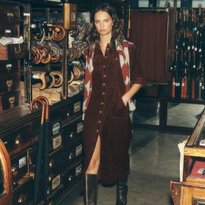 Fleur Cord Midi Dress-Raw Umber