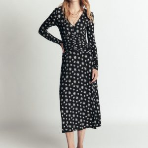 Mya Ruched Jersey Midi Dress-French Navy. Delicate Garden