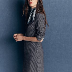 Bronte Denim Short Dress-Fine Denim Ticking Stripe