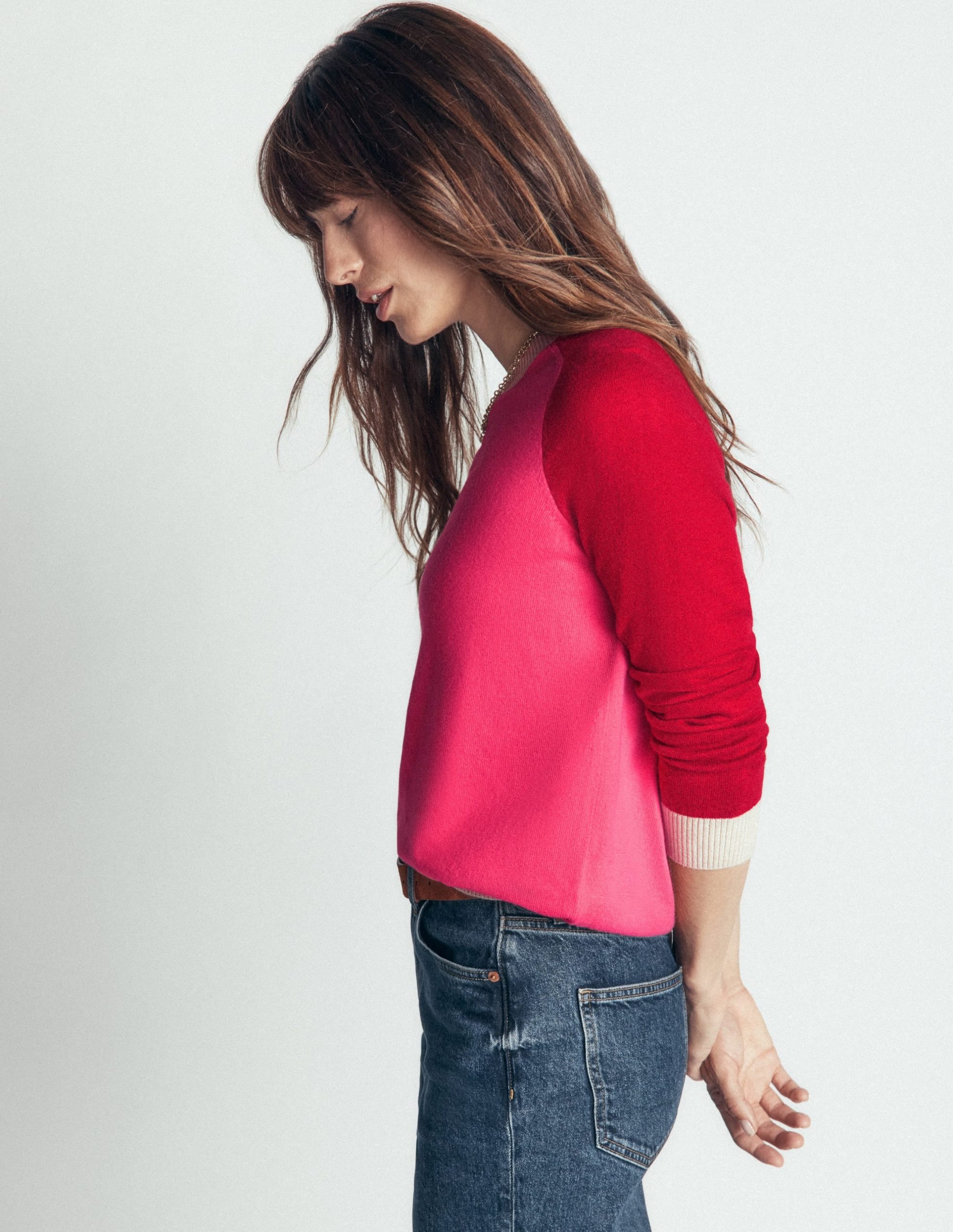 Meg Raglan Sleeve Sweater-Pink colour block - Image 2