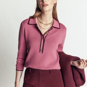 Liz Henley Sweater-Pink Heather