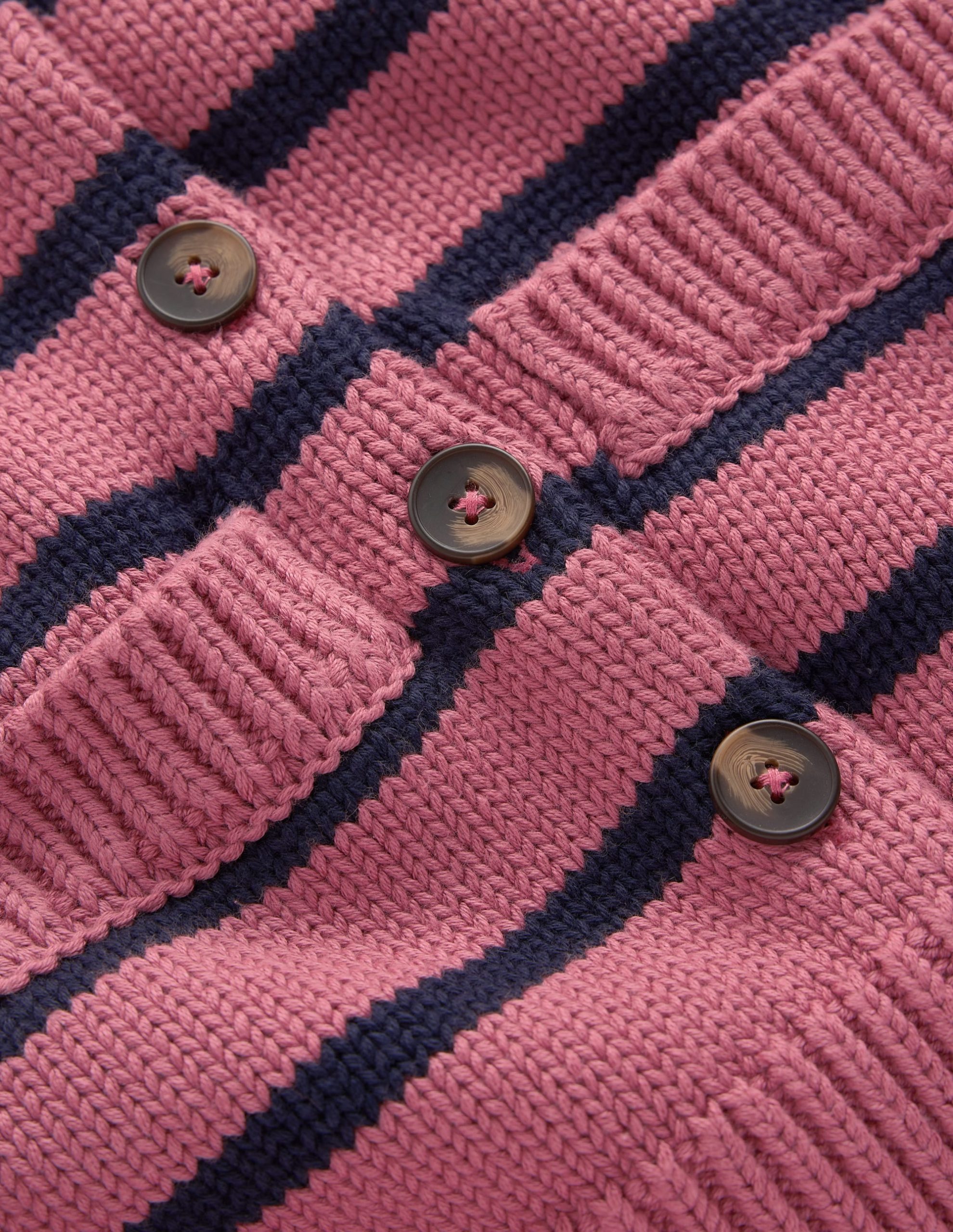 Lucy Chunky Cotton Cardigan-Pink Heather. Navy Stripe - Image 7