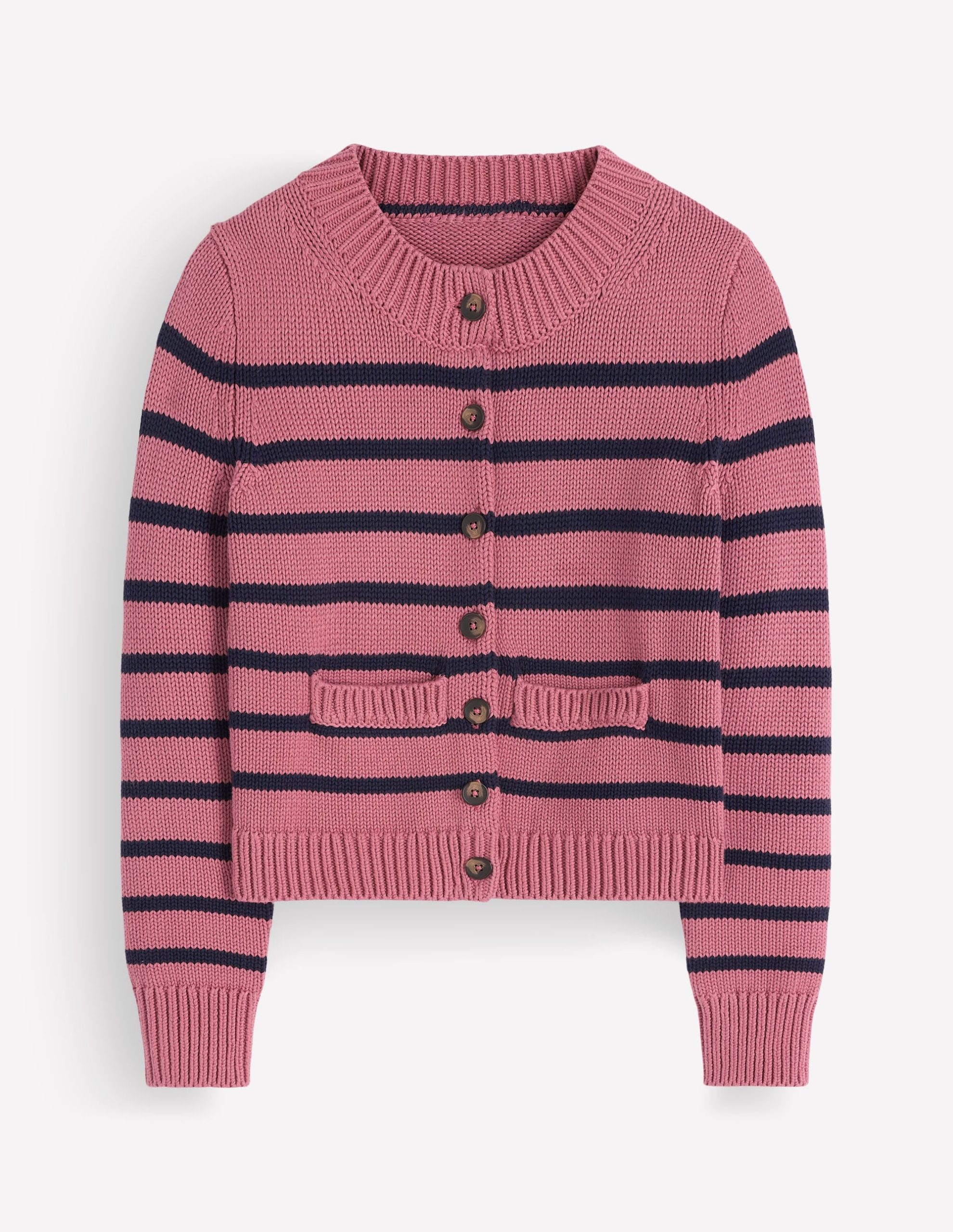 Lucy Chunky Cotton Cardigan-Pink Heather. Navy Stripe - Image 6