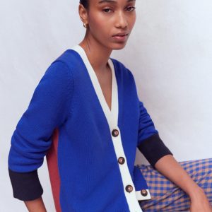 Lucy Relaxed Cotton Cardigan-Bright Blue. Colour Block