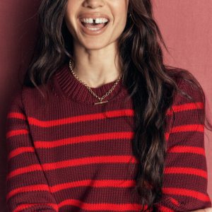 Lucy Chunky Cotton Sweater-Chestnut. Poppy Red