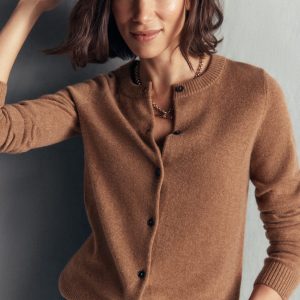 Elsie Cashmere Crew Cardigan-Warm Ginger