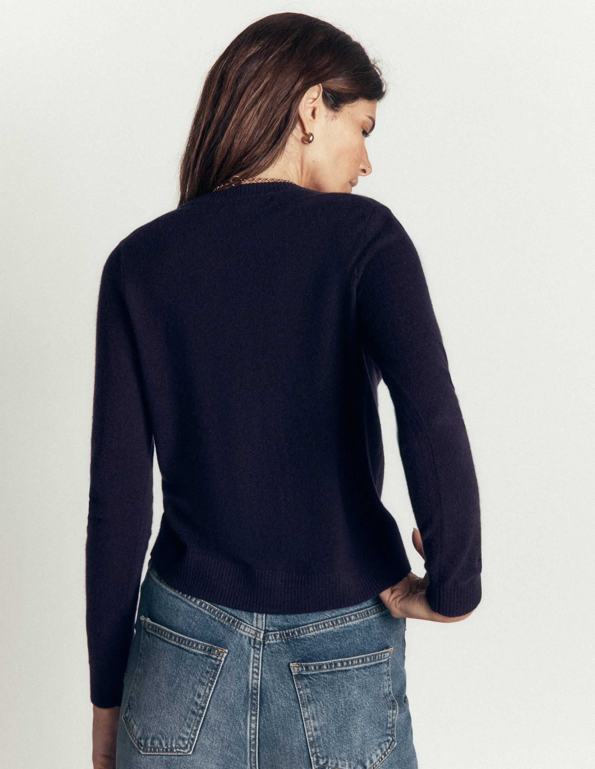 Elsie Cashmere Crew Cardigan-Navy - Image 3