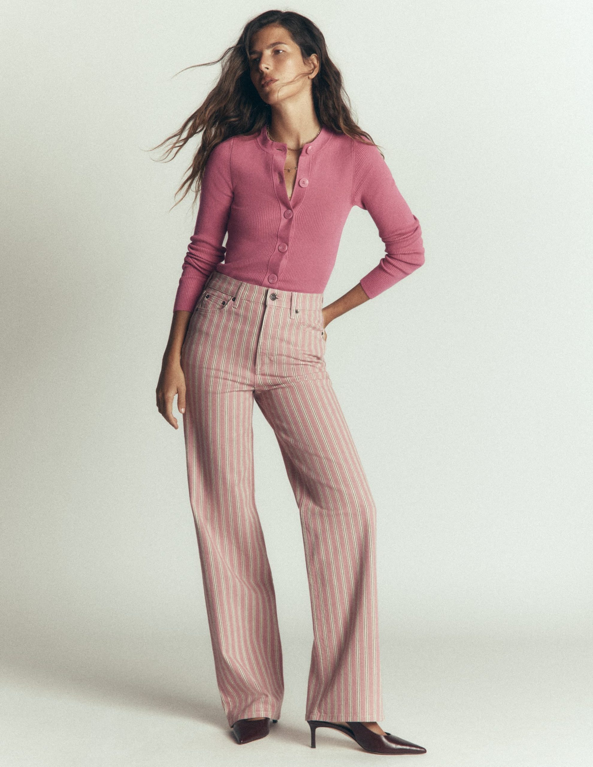 Rhianne Cotton Rib Cardigan-Piink Heather - Image 5