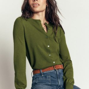 Camilla Cotton Crew Cardigan-Forest Green
