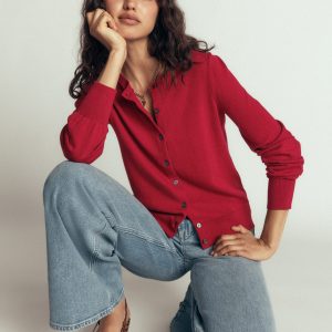 Camilla Cotton Crew Cardigan-Crimson Red