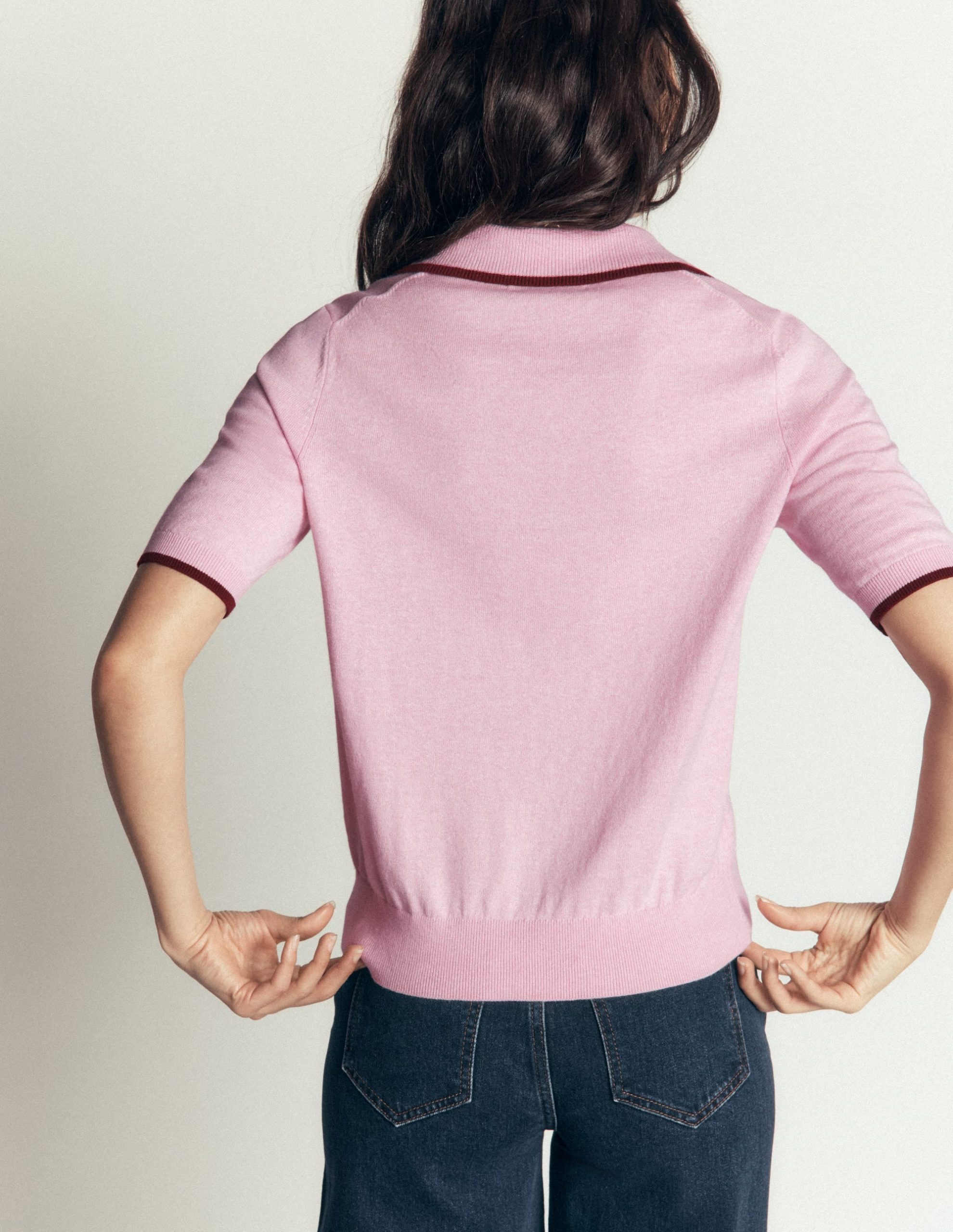 Collared Knitted T-shirt-Sheer Pink - Image 4