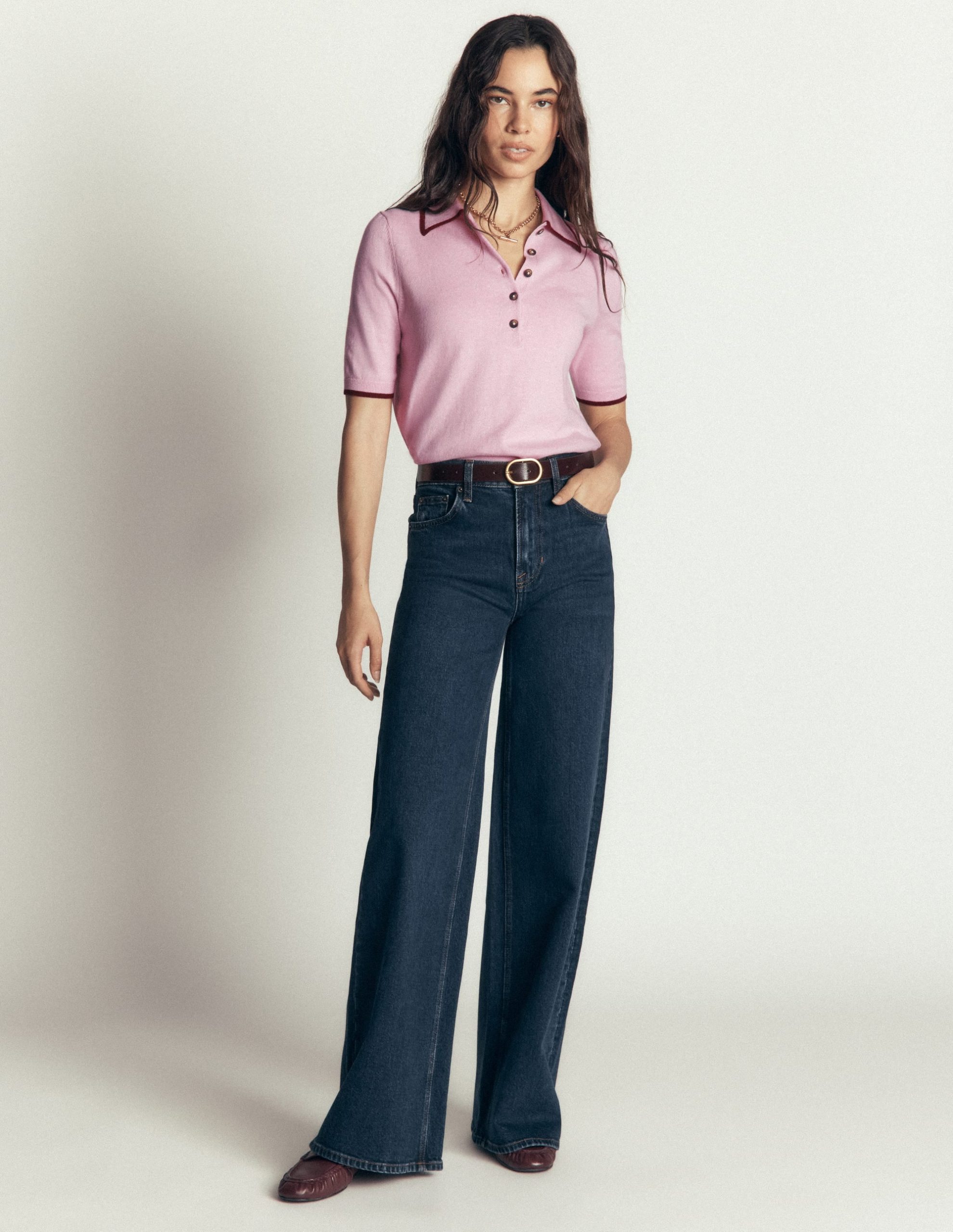 Collared Knitted T-shirt-Sheer Pink - Image 5